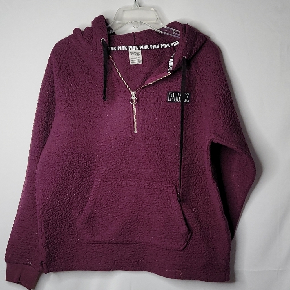 Victoria Secret Pink LIMITED EDITION pullover fleece purple hooded sweatshirt S